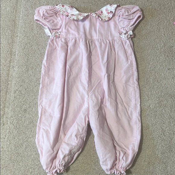 James & Lottie Baby Girls Red Cord Long Cece Romper with Holly Accents